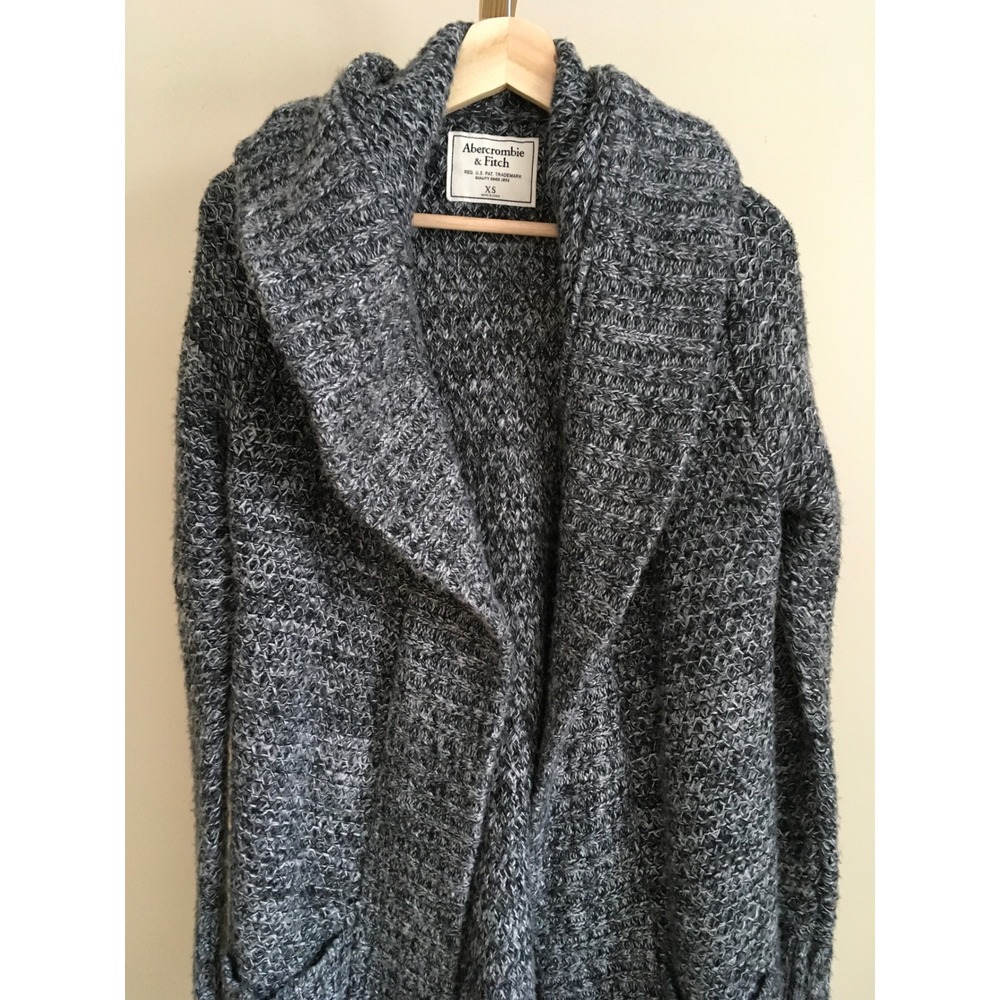 Abercrombie & Fitch Gray Marl Chunky Knit Shawl Collar Cardigan Sweater XS - Picture 3 of 4